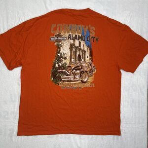Harley Davidson Shirt Orange San Antonio Texas Cowboy